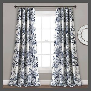 Lush Decor - 2pk 52"x84" Light Filtering Botanical Garden Curta Navy